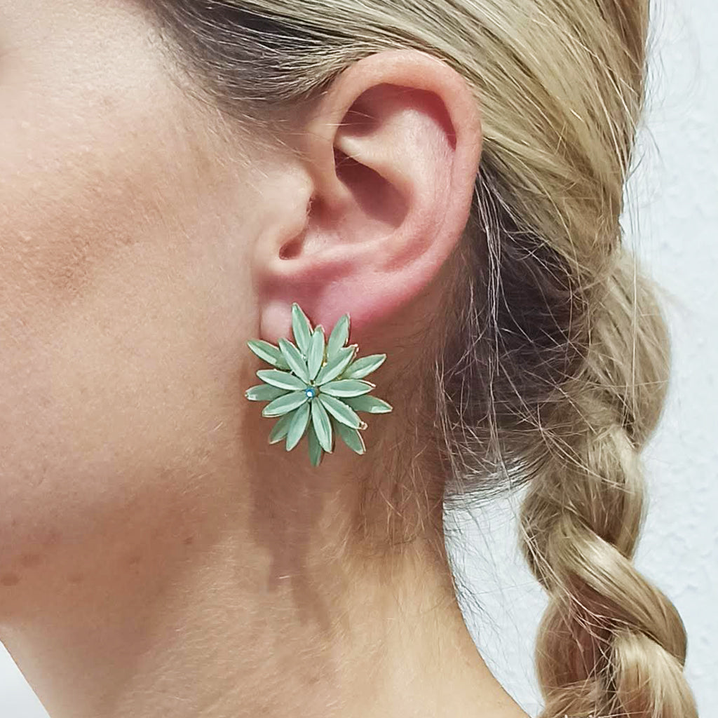 Pendientes Cristales Margarita · Verde Agua, Oro