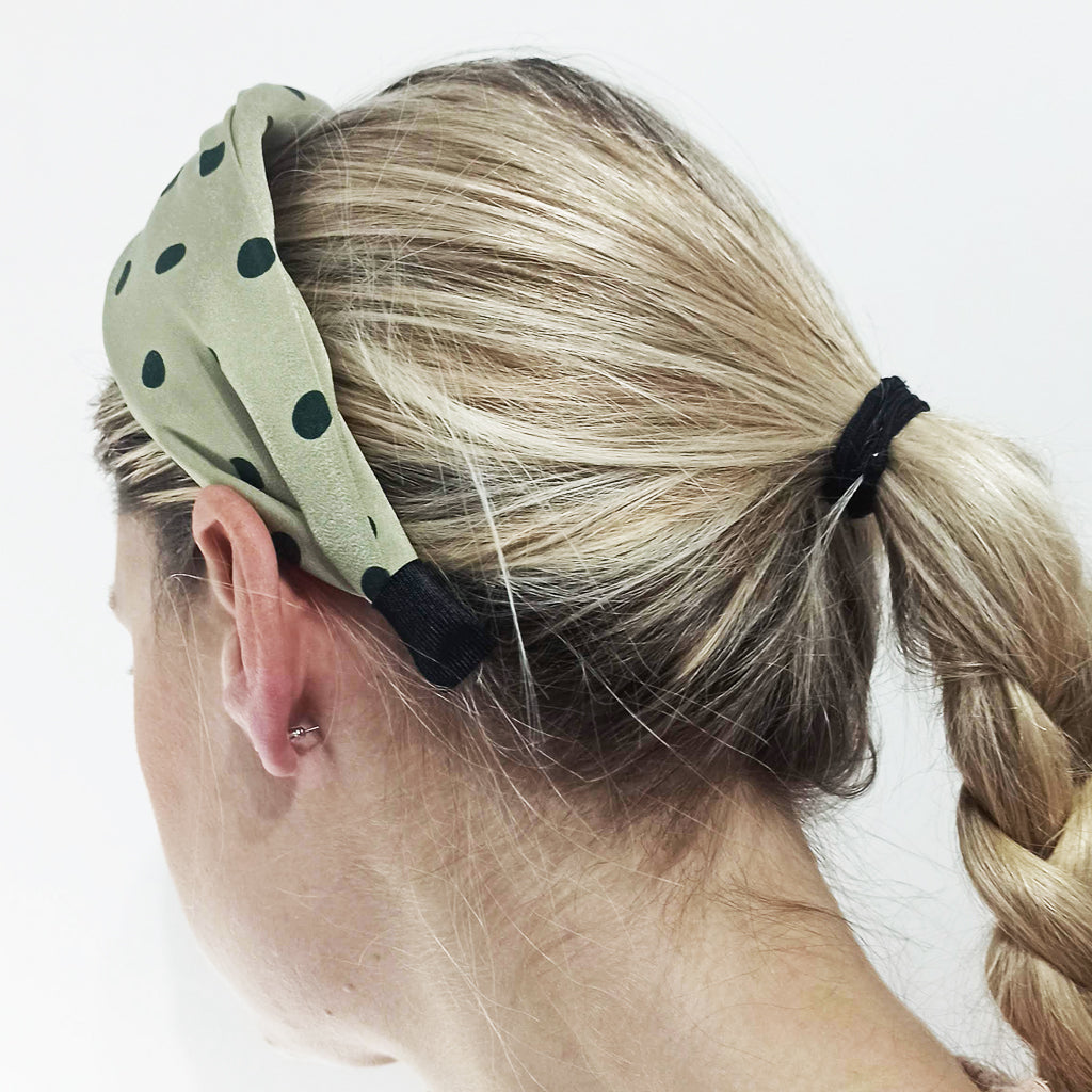 Diadema Nudo Cruzado Cinta de Pelo · Caqui Lunares Verde