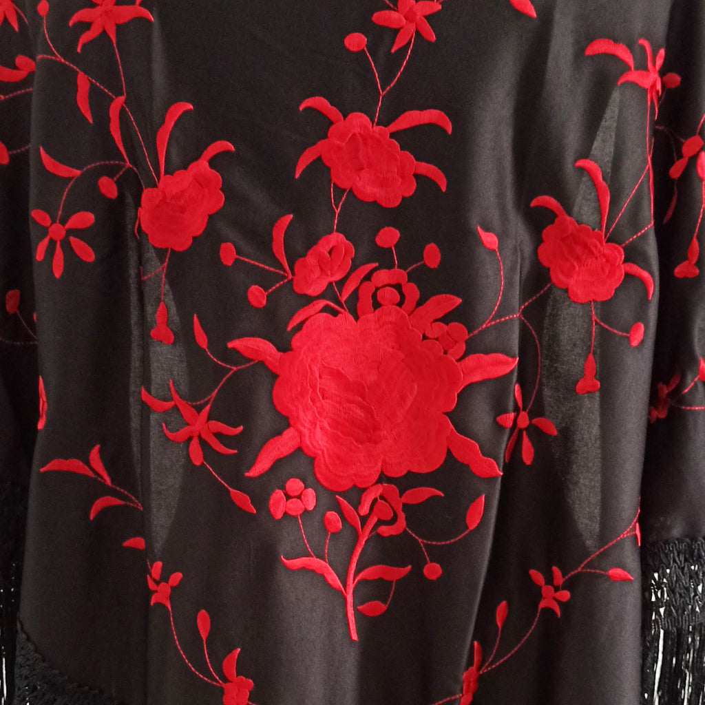Mantón Flamenco Grande Bordado · Negro Rojo (175 x 85cm)
