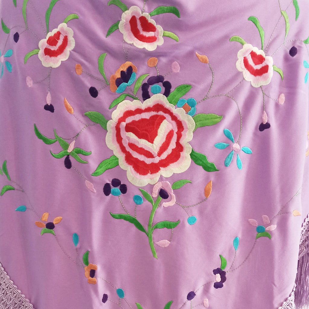 Mantón Flamenco Grande Bordado · Lila Multicolor (160 x 85cm)
