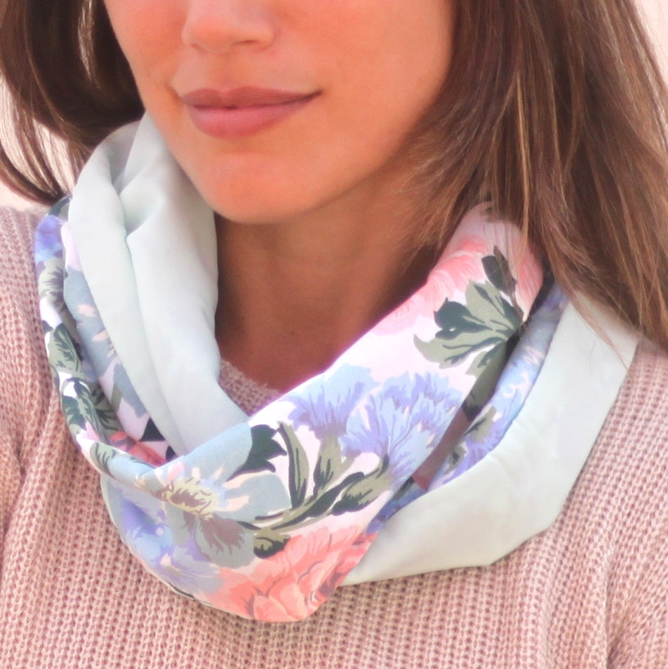 Fular Circular Reversible · Flores Denim / Verde Agua