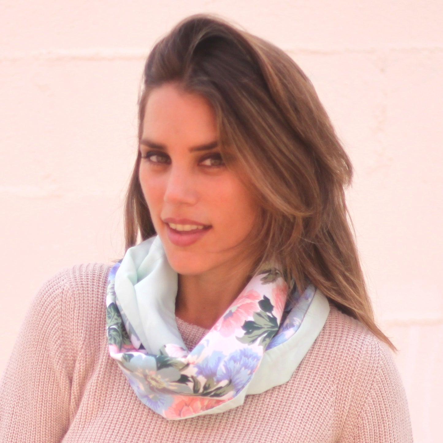 Fular Circular Reversible · Flores Denim / Verde Agua