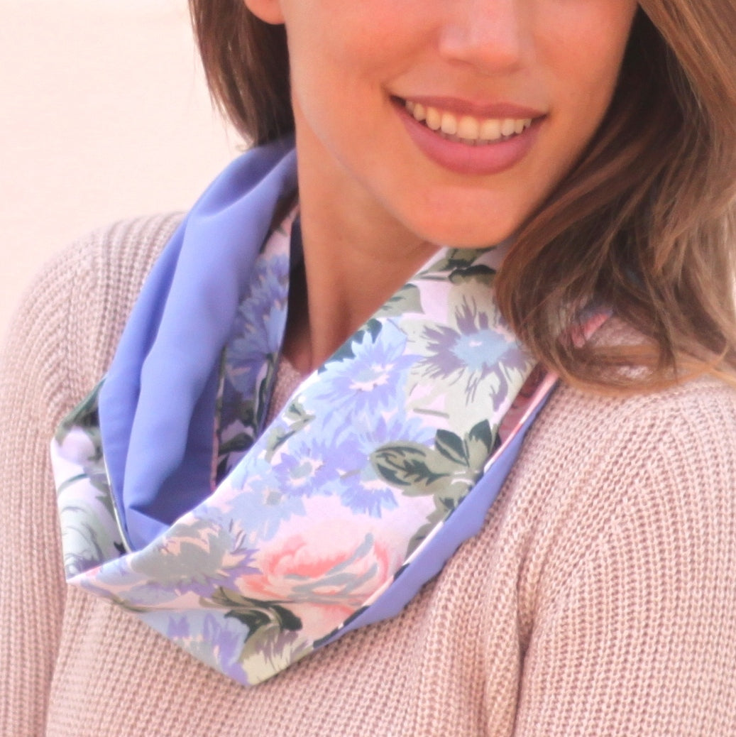 Fular Circular Reversible · Flores Denim / Azul