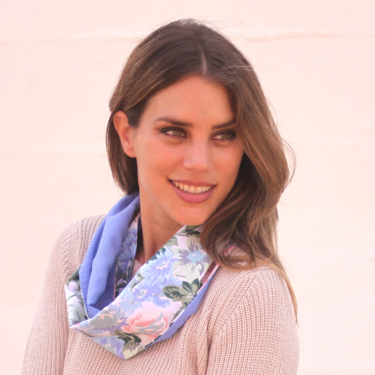 Fular Circular Reversible · Flores Denim / Azul