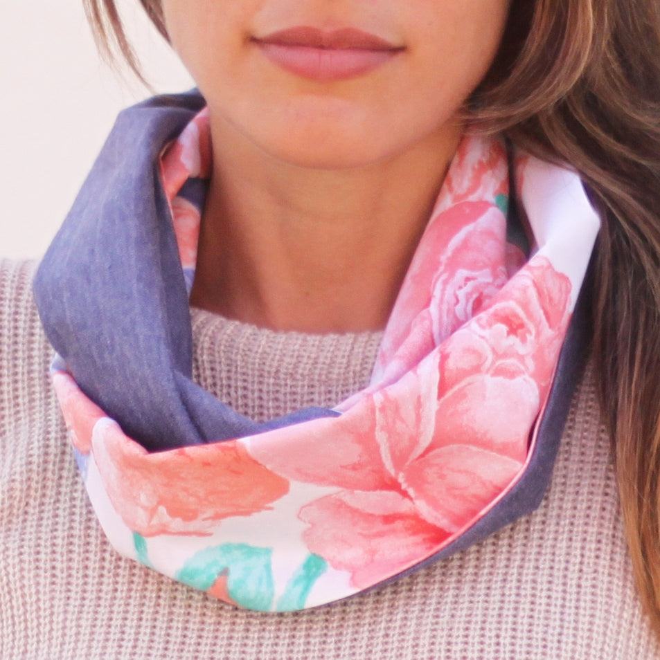 Fular Circular Reversible · Plena Flor / Azul