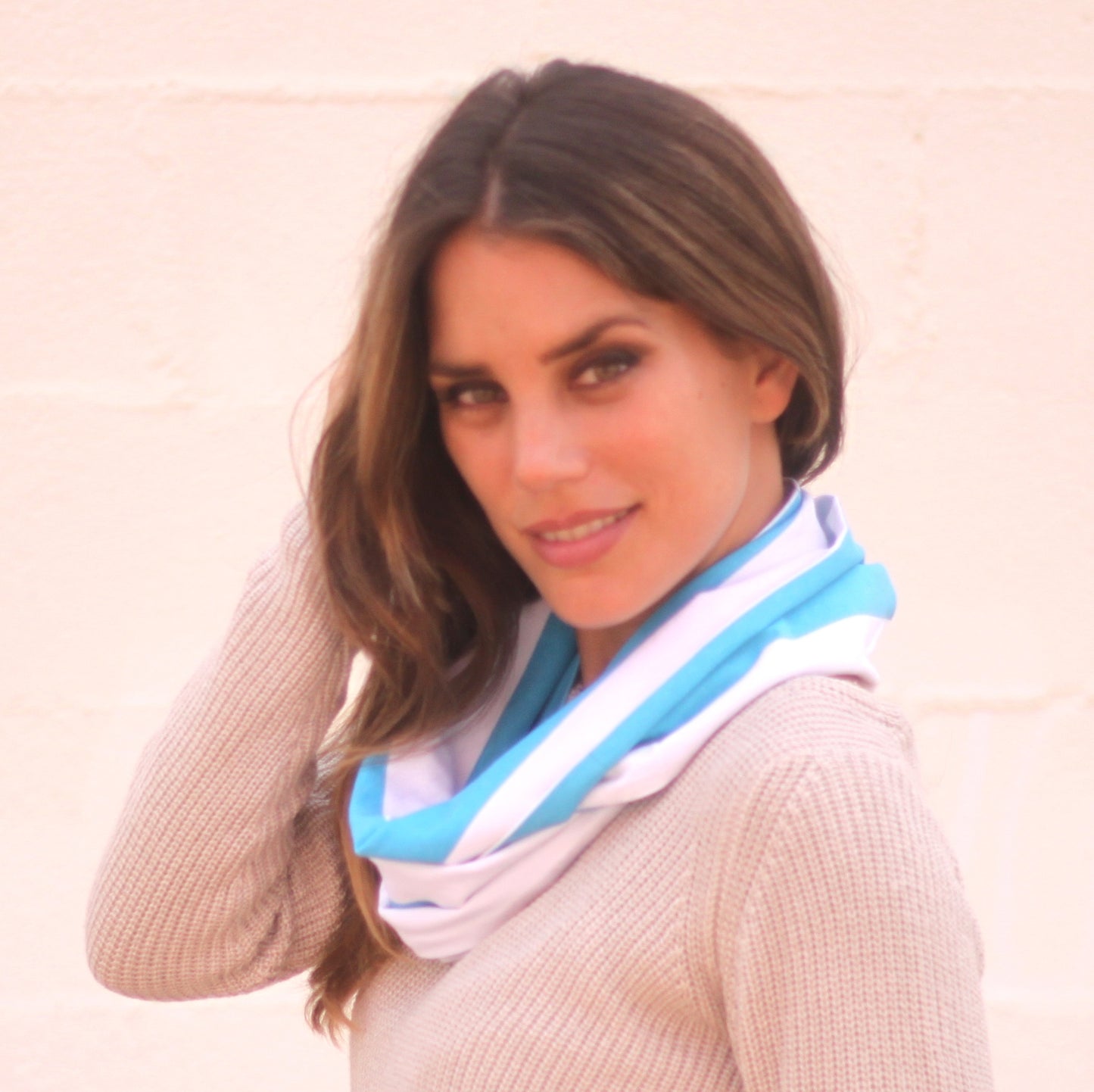 Fular Circular Reversible · Rayas Blanco Celeste