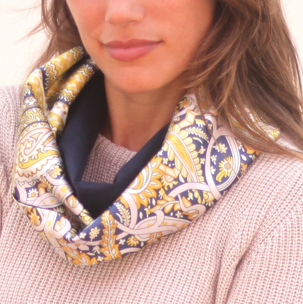 Fular Circular Reversible · Raso Amarillo / Azul
