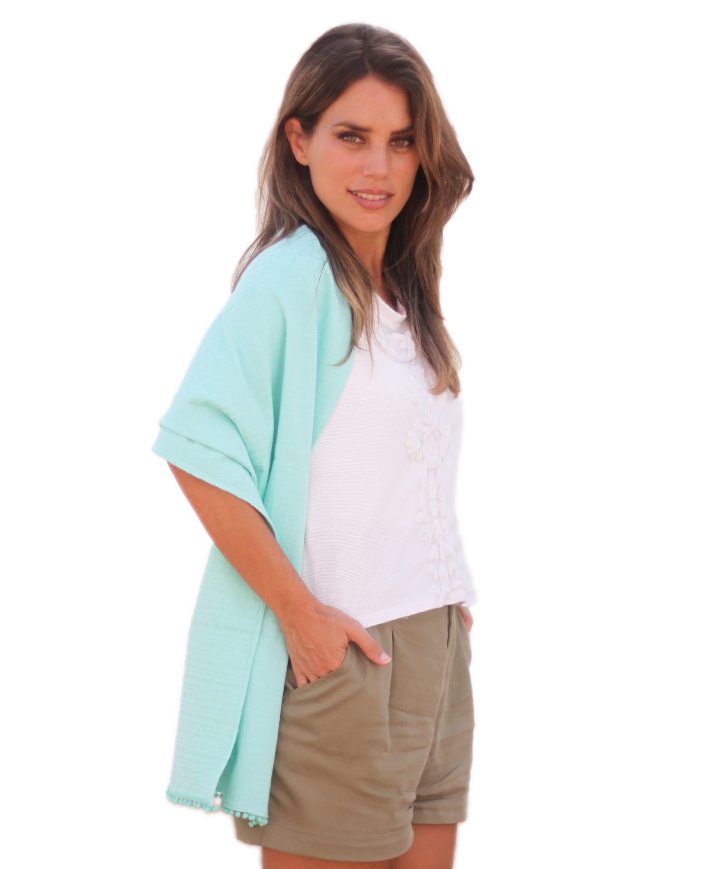 Fular con Madroños – Alegre, Artesanal y Hecho en Sevilla · Celeste (42x175cm)