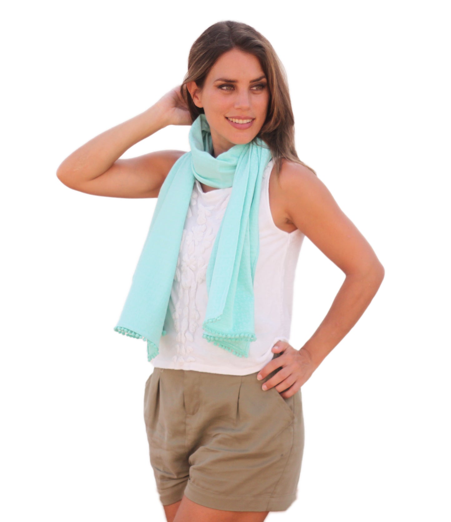 Fular con Madroños – Alegre, Artesanal y Hecho en Sevilla · Celeste (42x175cm)