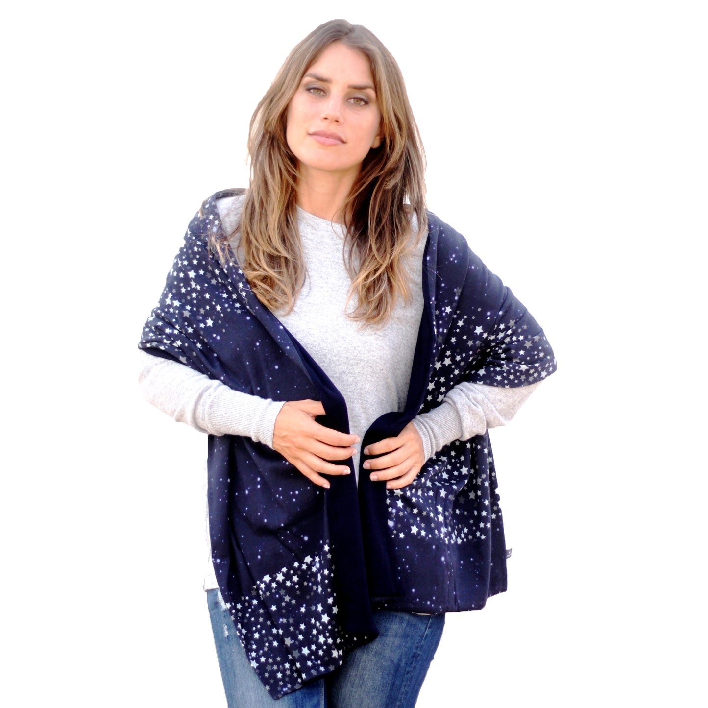 Bufanda Grande Reversible · Estrellas Revés Azul