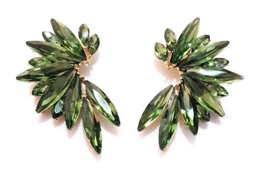 Pendientes Cristales Brillantes · Verde Bosque, Oro