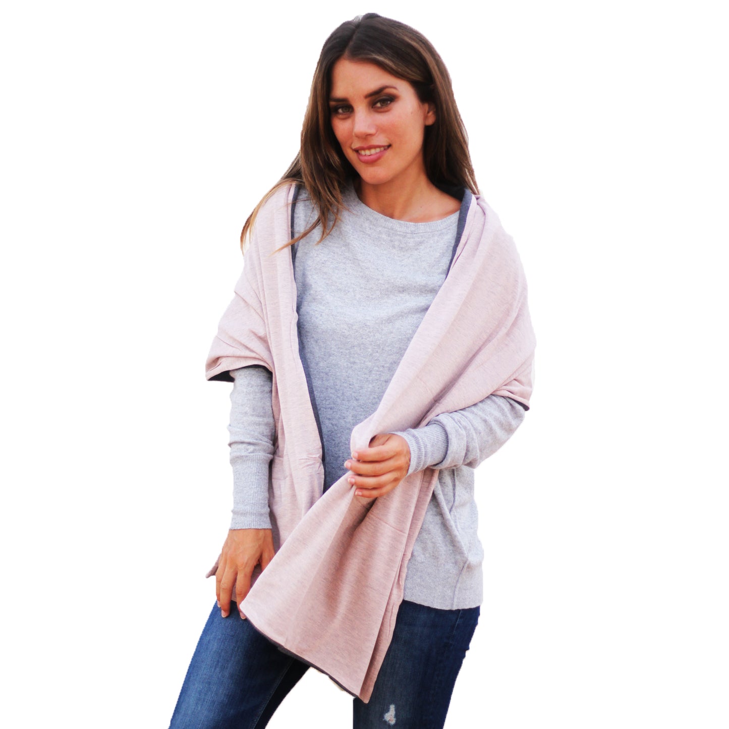 Bufanda Grande Reversible · Rosa Gris