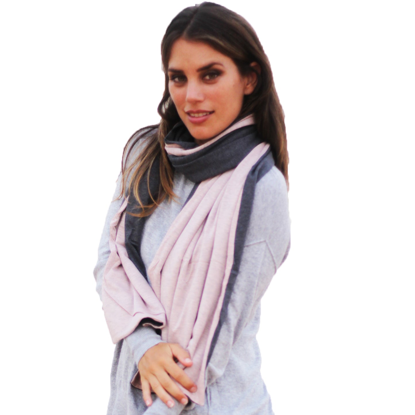 Bufanda Grande Reversible · Rosa Gris