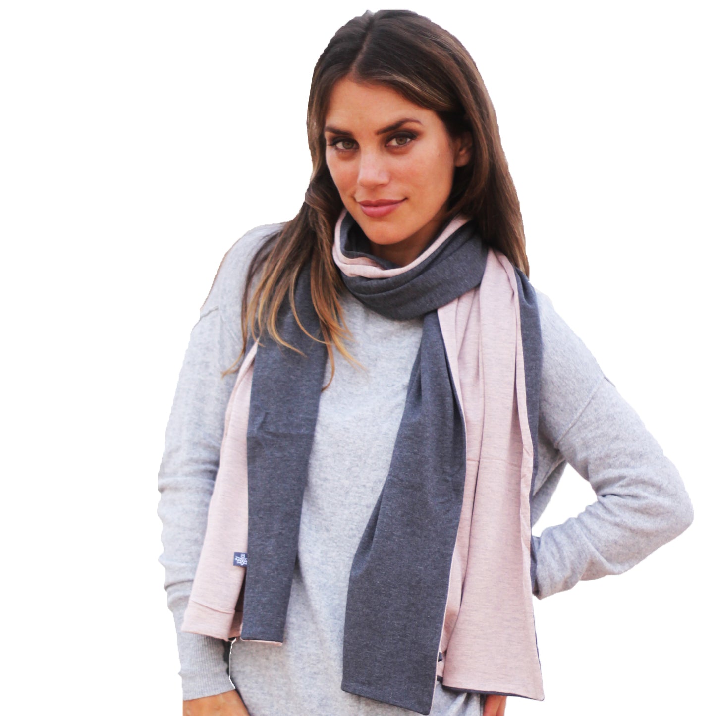 Bufanda Grande Reversible · Rosa Gris