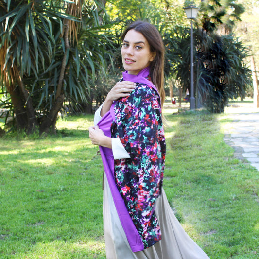 Chal grande estampado reversible · Floral / Morado (40x200cm)