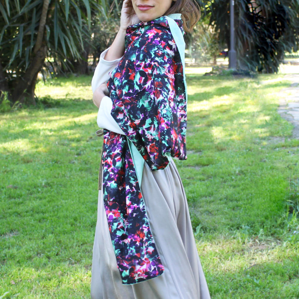 Chal grande estampado reversible · Floral / Verde Agua (40x200cm)