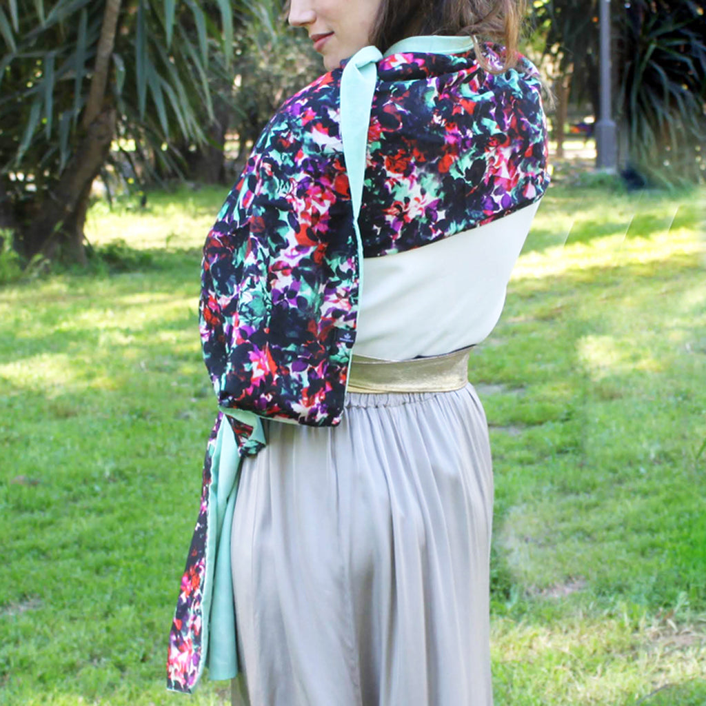 Chal grande estampado reversible · Floral / Verde Agua (40x200cm)