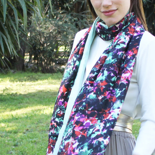 Chal grande estampado reversible · Floral / Verde Agua (40x200cm)