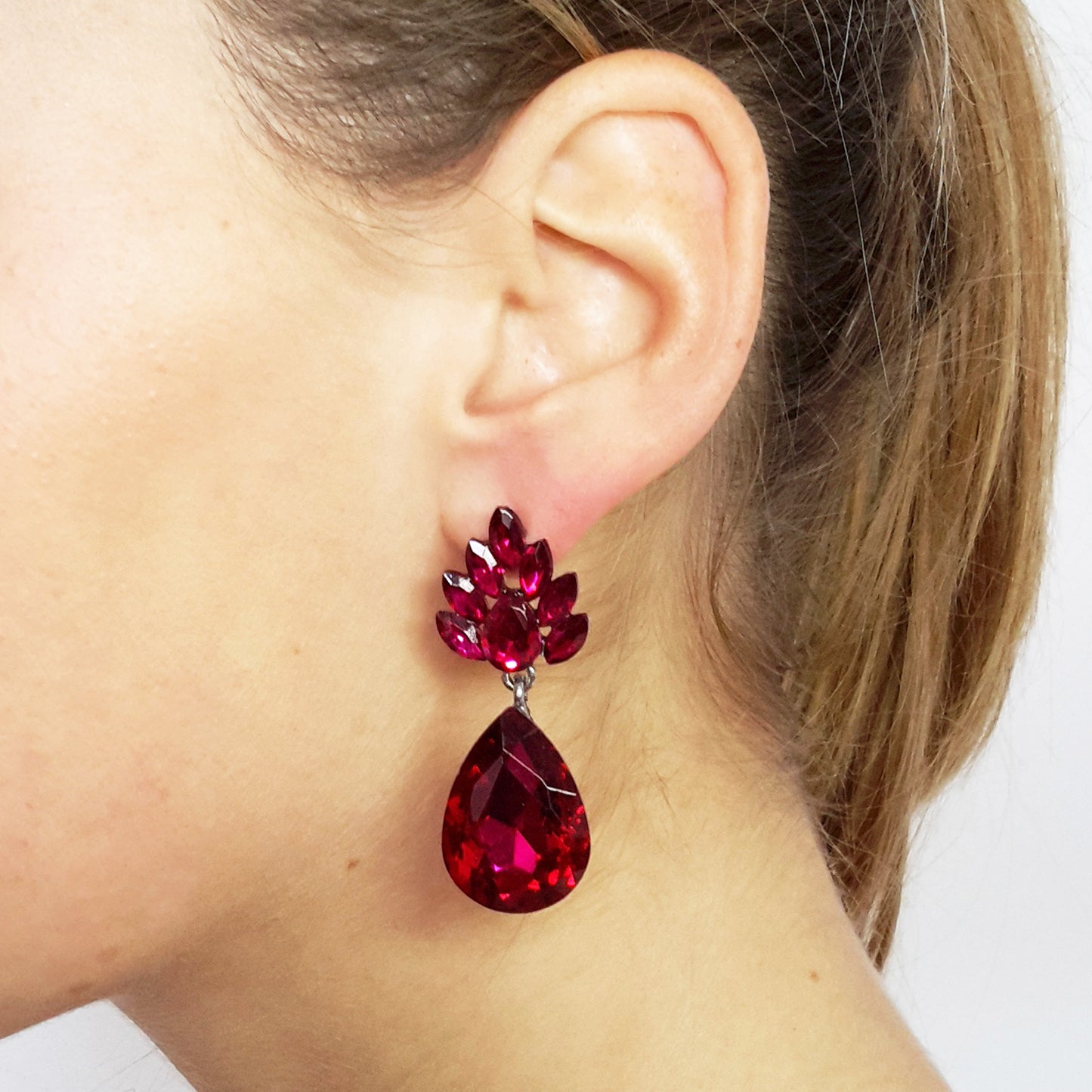 Pendientes Cristal Flor · Fucsia (última unidad!)