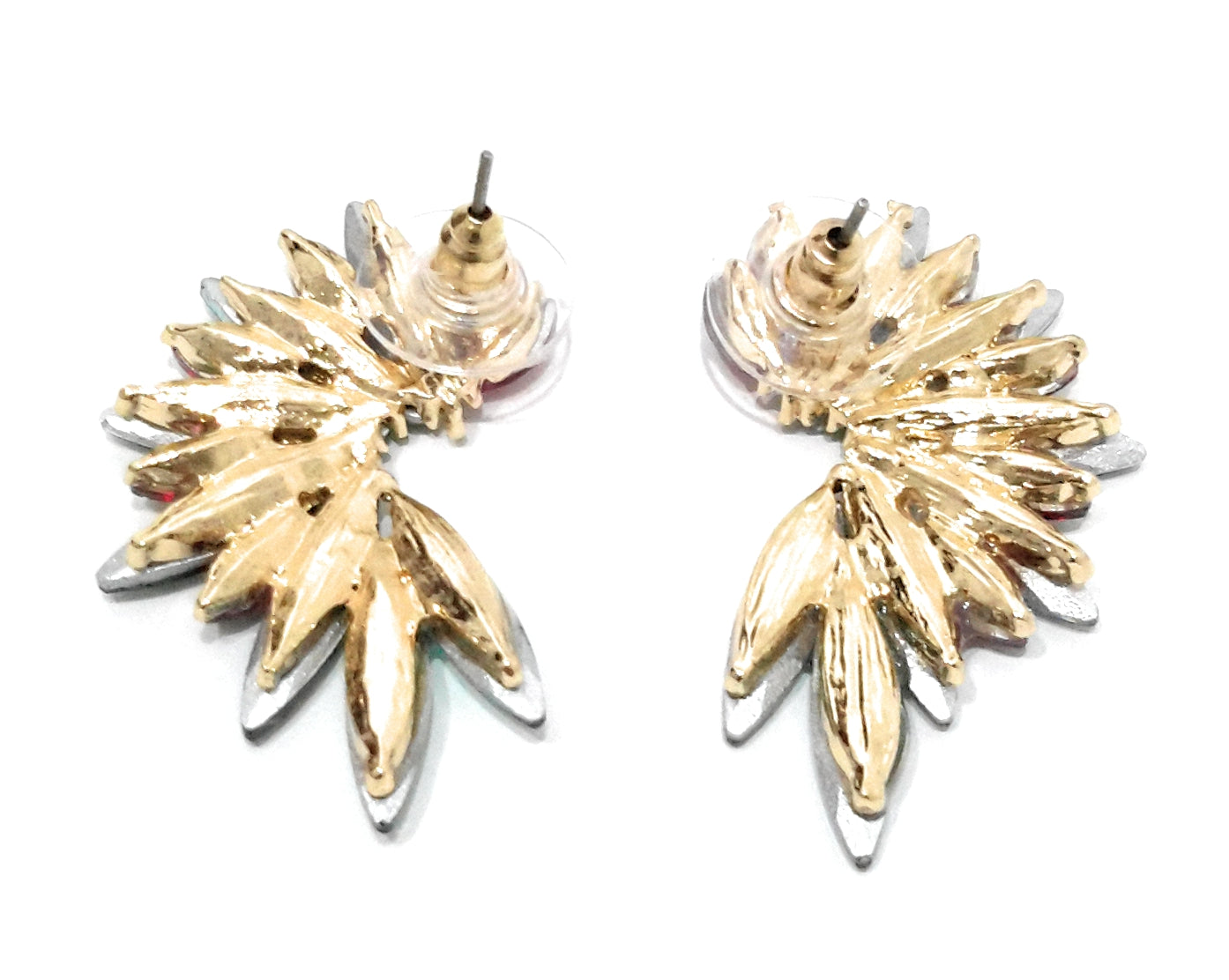 Pendientes Cristales Brillantes · Verde Esmeralda Fucsia, Oro