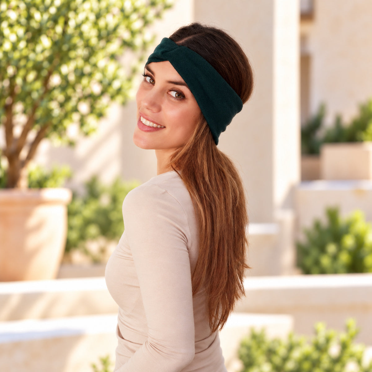 Cinta de Pelo Elástica con Nudo · Verde Oscuro (Otoño-Invierno)
