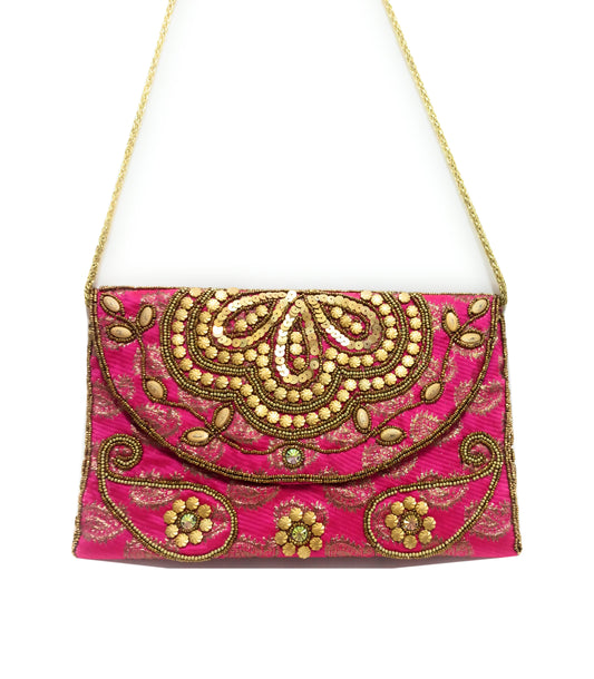 Cartera De Mano Grande · Artesanía bordada, Fucsia