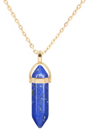 Péndulo Hexagonal de Piedra Semipreciosa Natural con Collar Corto Dorado · Azul Lapis Lazuli (últimas unidades!)