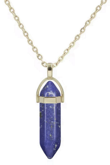 Péndulo Hexagonal de Piedra Semipreciosa Natural con Collar Corto Dorado · Azul Noche (última unidad!)