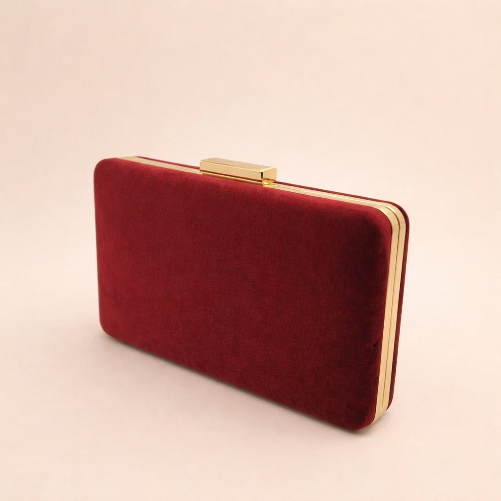 Bolso de fiesta burdeos de terciopelo con cadena dorada – Clutch elegante