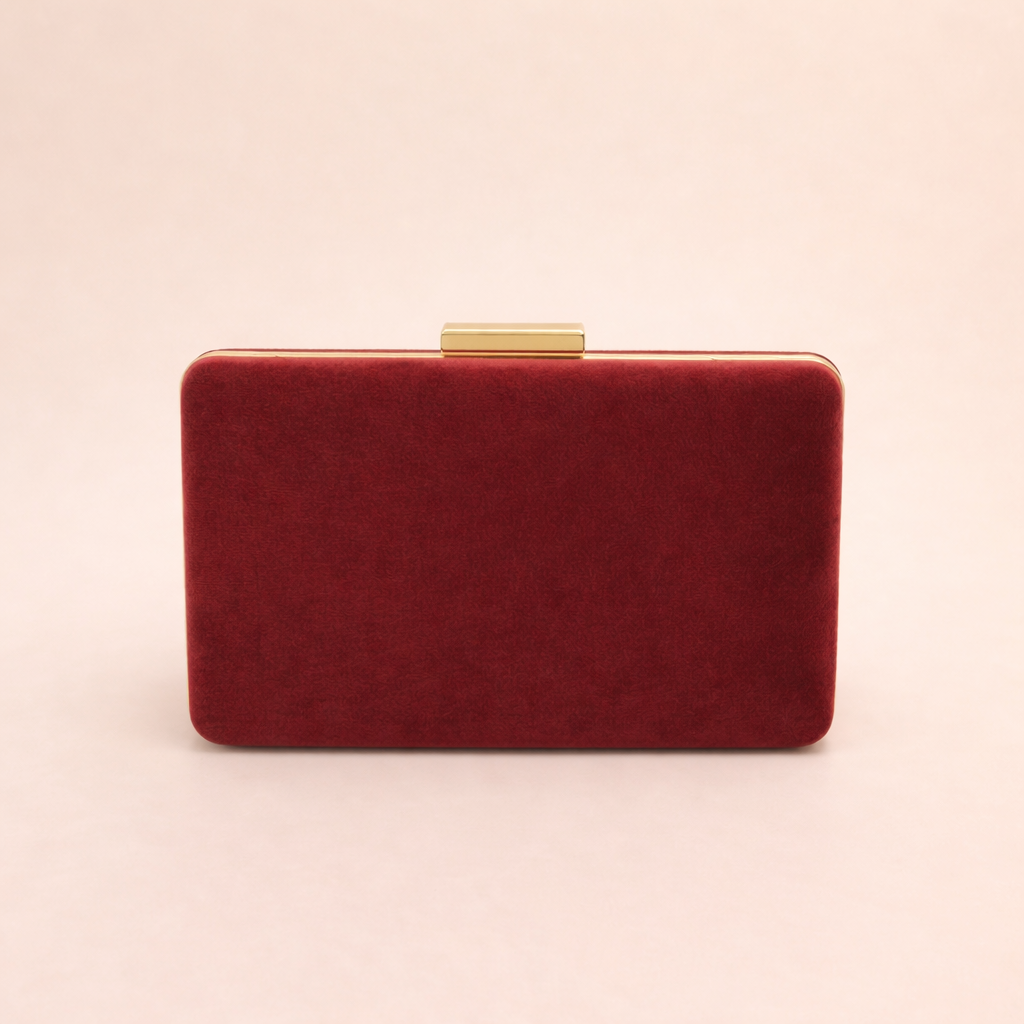 Bolso de fiesta burdeos de terciopelo con cadena dorada – Clutch elegante