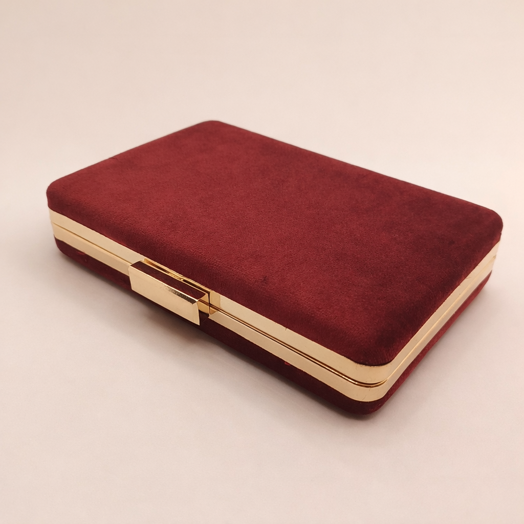 Bolso de fiesta burdeos de terciopelo con cadena dorada – Clutch elegante