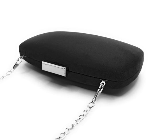 Cartera De Mano Bolso Fiesta Ante Ovalado · Negro Plata (última unidad!)