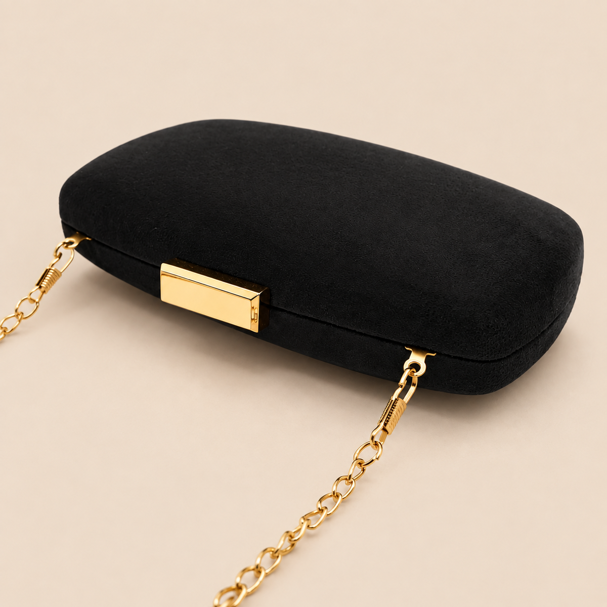 Cartera De Mano Bolso Fiesta Ante Ovalado · Negro Oro (última unidad!)