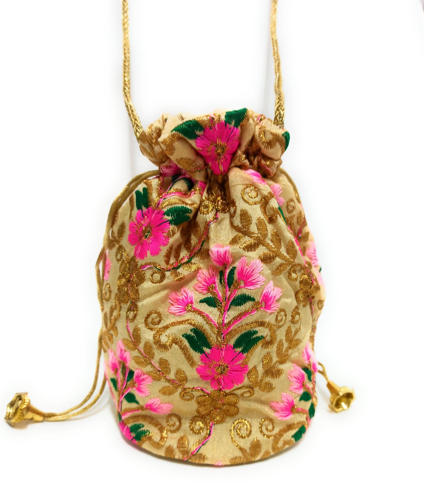 Saco Bolso De Mano de Fiesta · Artesanía bordada Dorado Fucsia (últimas unidades!)