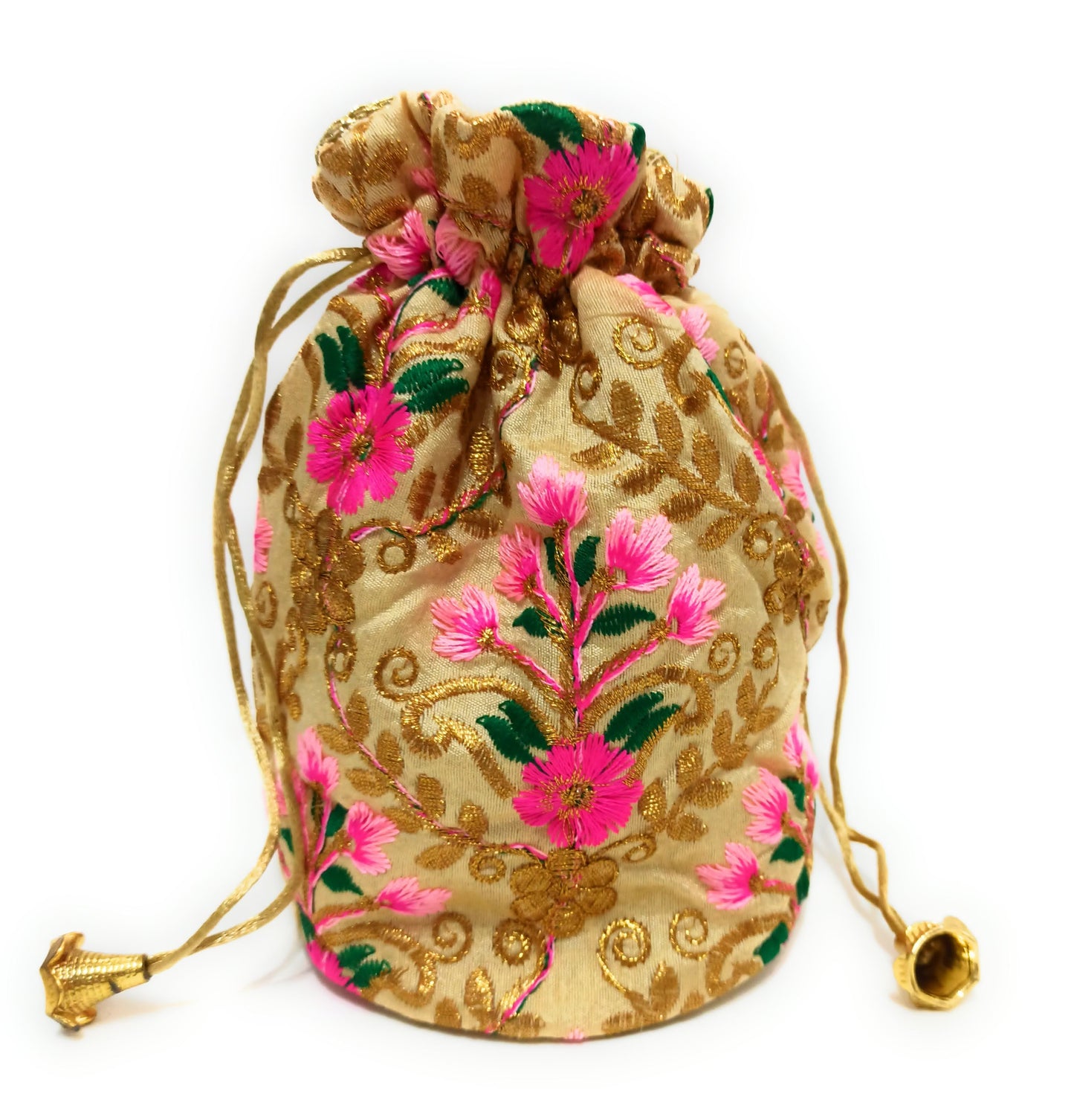 Saco Bolso De Mano de Fiesta · Artesanía bordada Dorado Fucsia (últimas unidades!)