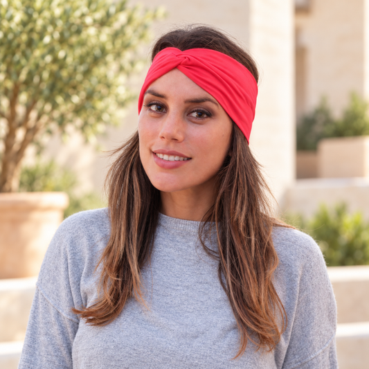 Bandeau élastique à nœud · Corail intense