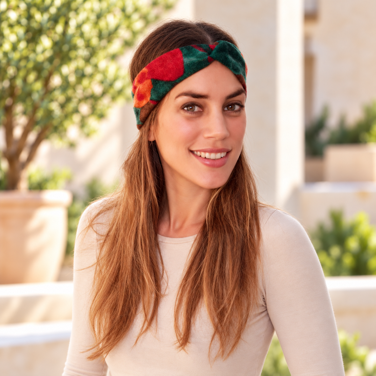 Elastisches Haarband · Rote und grüne Blumen (Herbst-Winter)