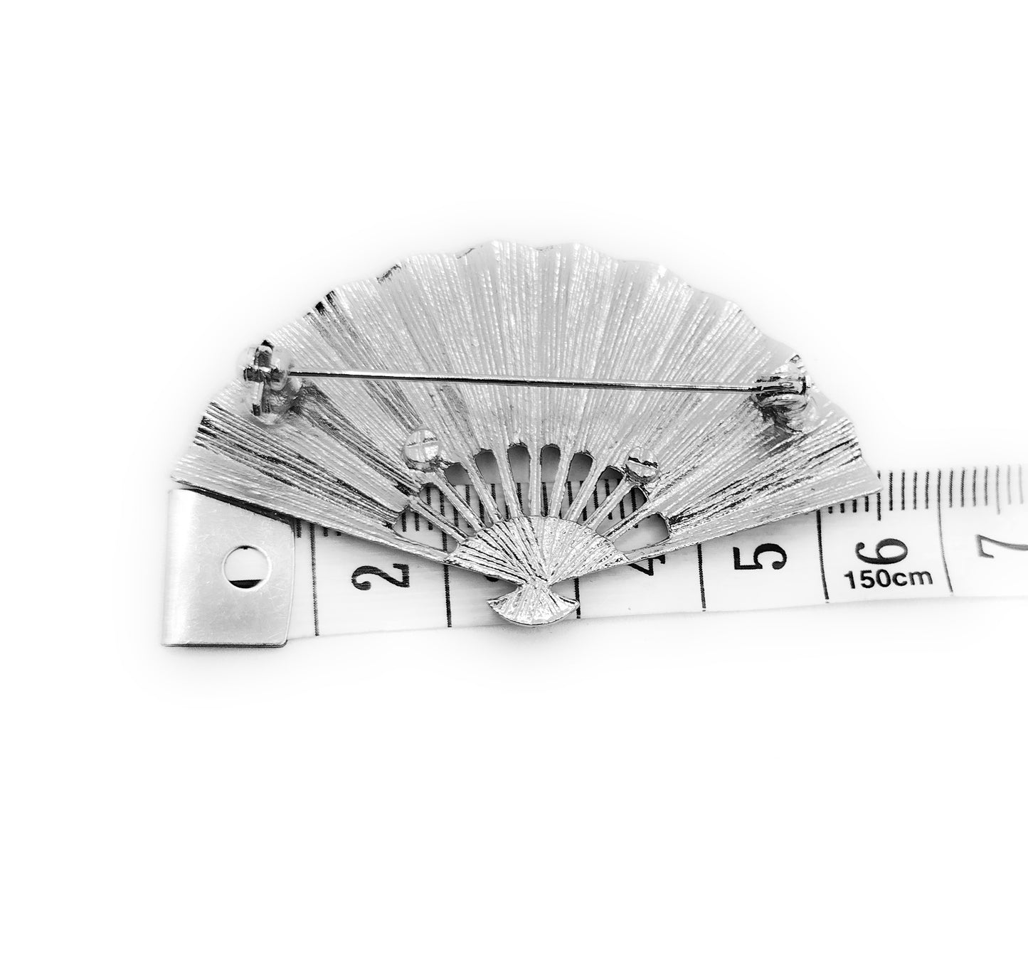 Broche Abanico Flamenco Plateado · Abanico Plata Brillo (Talla M)