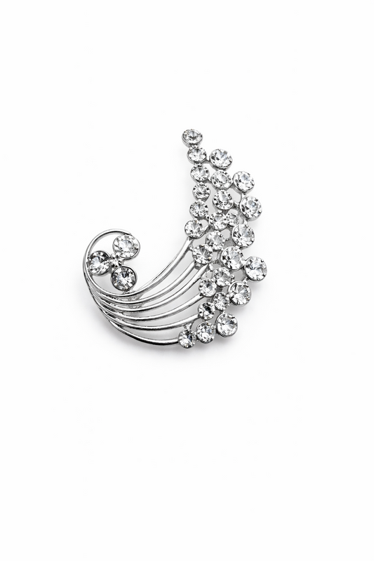 Broche joya plateado elegante con cristales brillantes