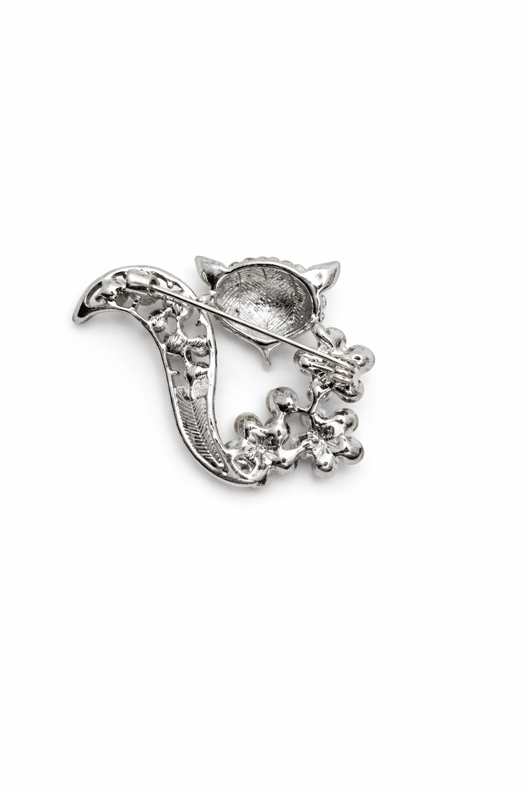 Broche plateado en forma de zorro con cristales brillantes tamaño pequeño