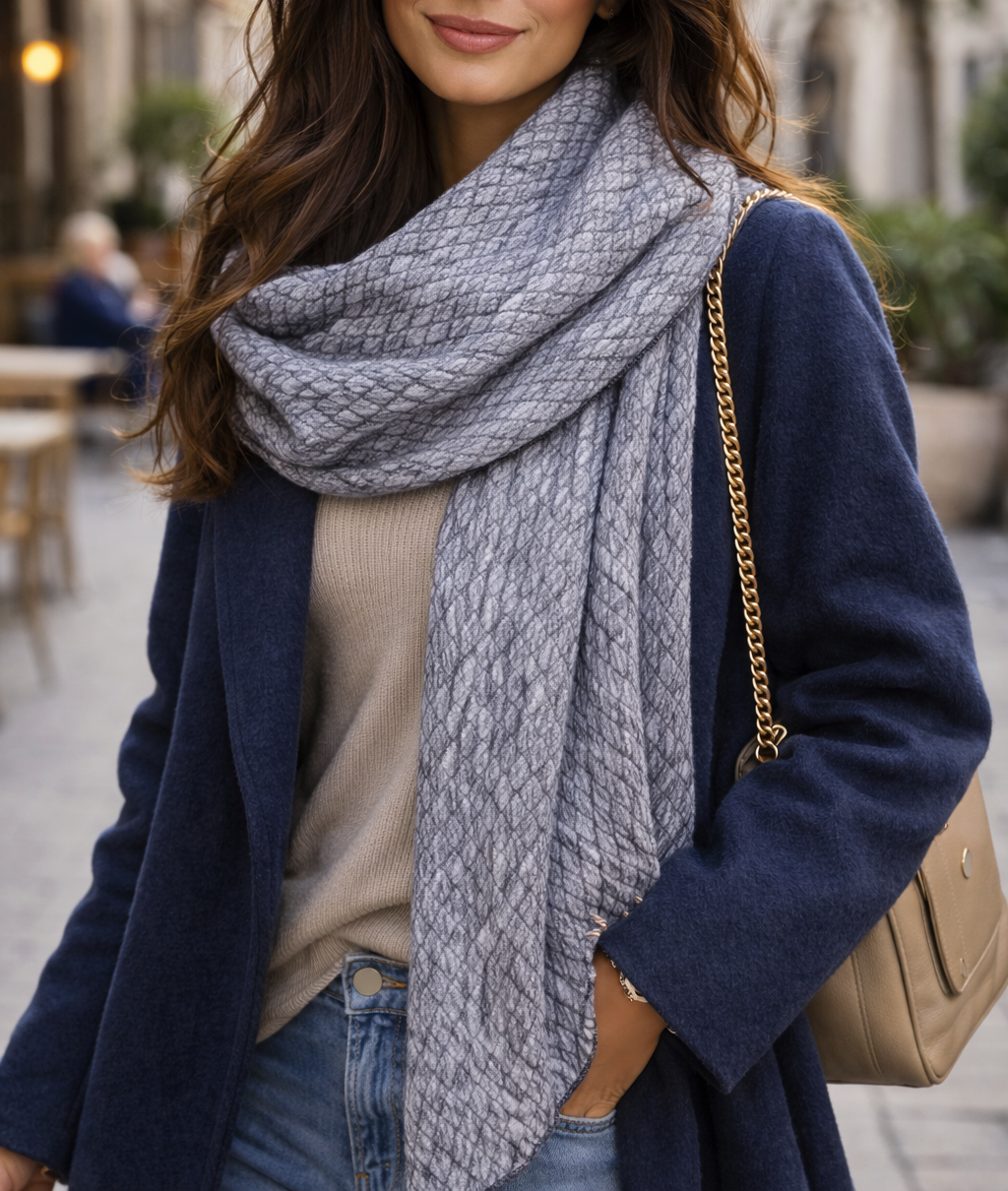 Bufanda Triangular Grande XXL Mujer · Rombos Azul (últimas unidades!)