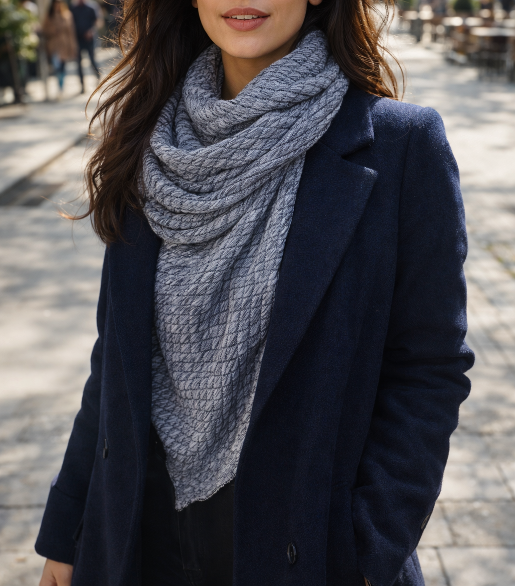 Bufanda Triangular Grande XXL Mujer · Rombos Azul (últimas unidades!)