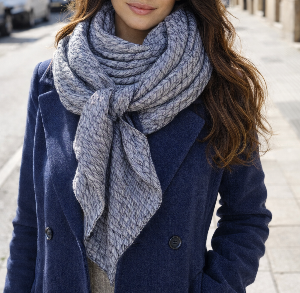 Bufanda Triangular Grande XXL Mujer · Rombos Azul (últimas unidades!)