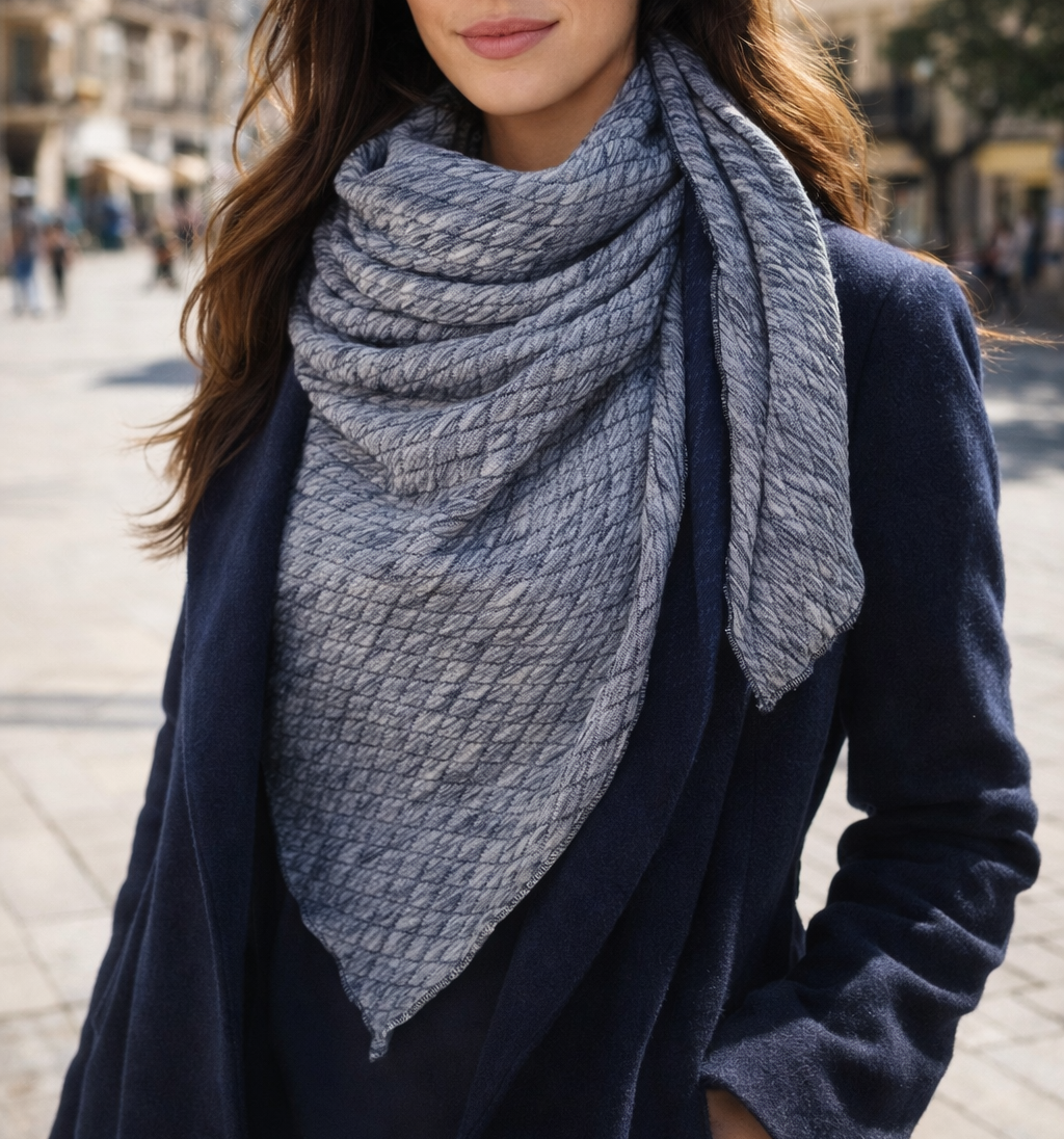 Bufanda Triangular Grande XXL Mujer · Rombos Azul (últimas unidades!)