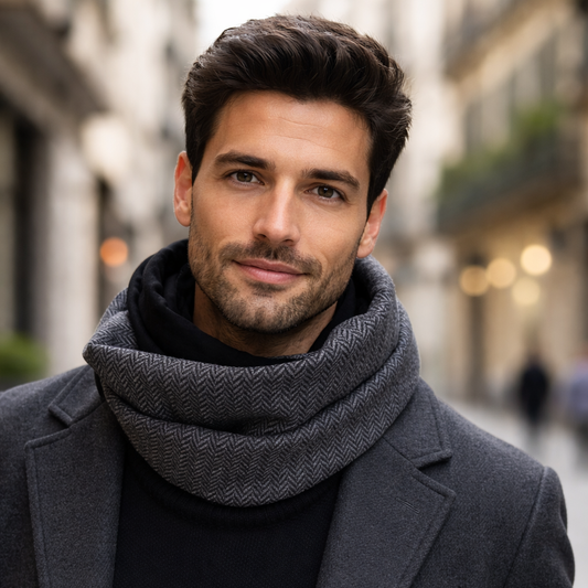 Bufanda Infinita Cuello Hombre · Espiga Revés Negro (última unidad!)