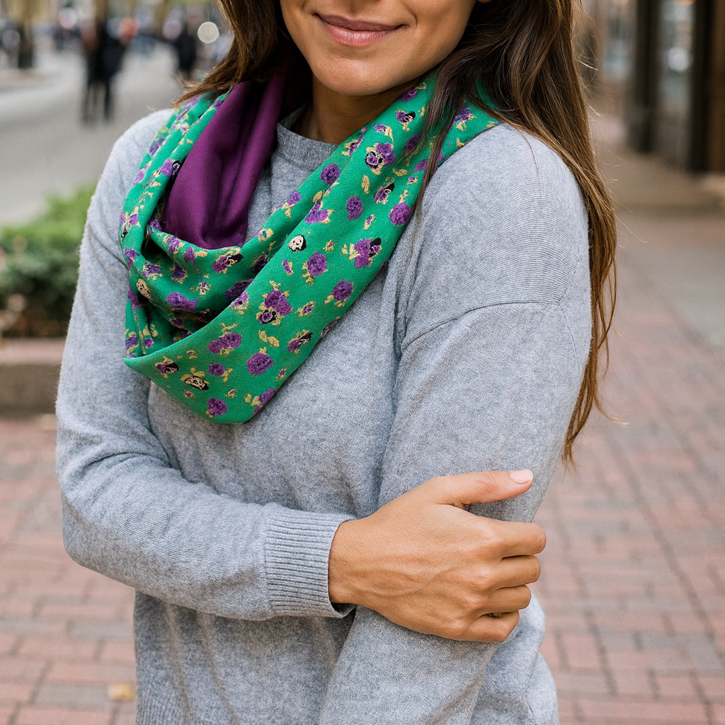 Bufanda Cuello Reversible · Florecitas/Morado