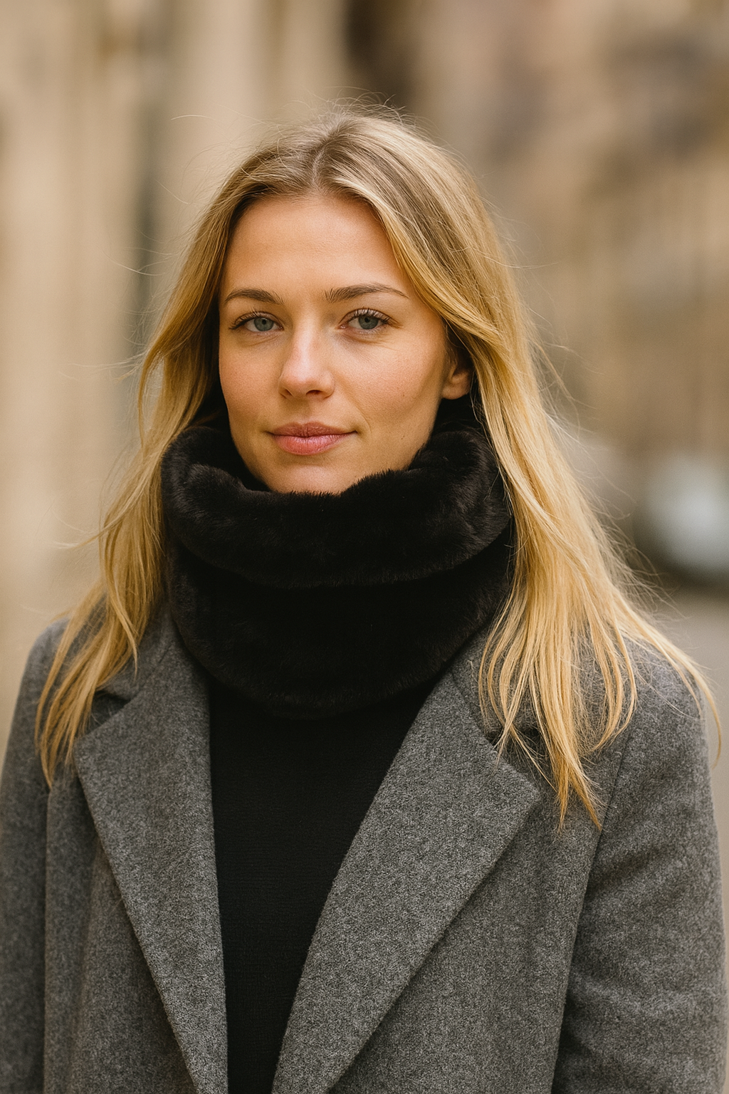Bufanda Cuello de Pelo Sintético de Mujer · Negro (Hecho en Sevilla, España)