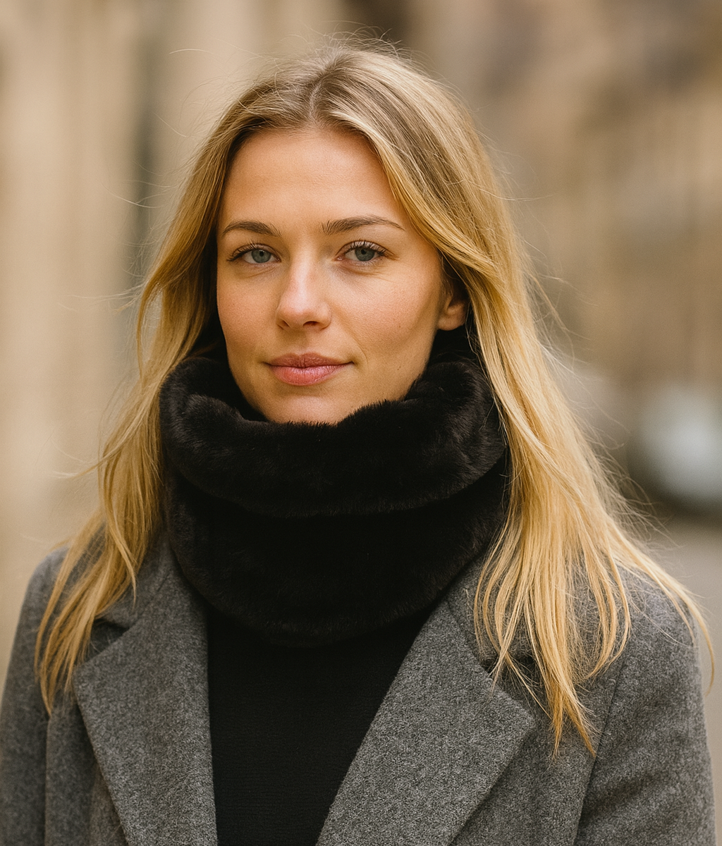 Bufanda Cuello de Pelo Sintético de Mujer · Negro (Hecho en Sevilla, España)