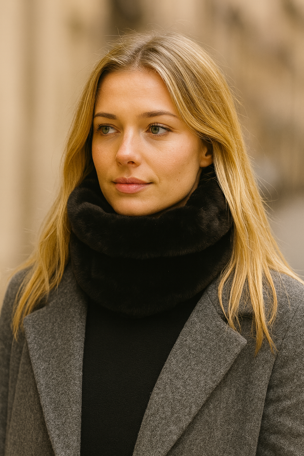 Bufanda Cuello de Pelo Sintético de Mujer · Negro (Hecho en Sevilla, España)