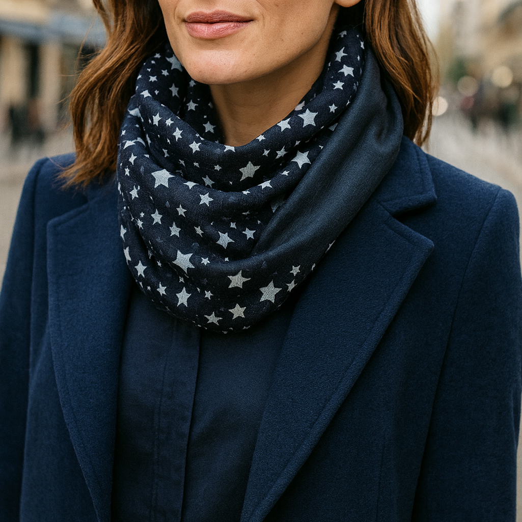 Bufanda Cuello Reversible · Estrellas/Azul